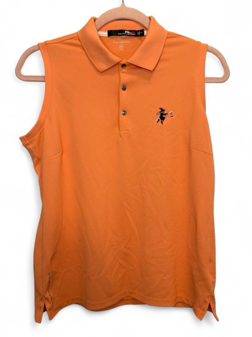 RARE RLX Ralph Lauren Witch 18 Golf Polo Top Women's Medium Orange Halloween